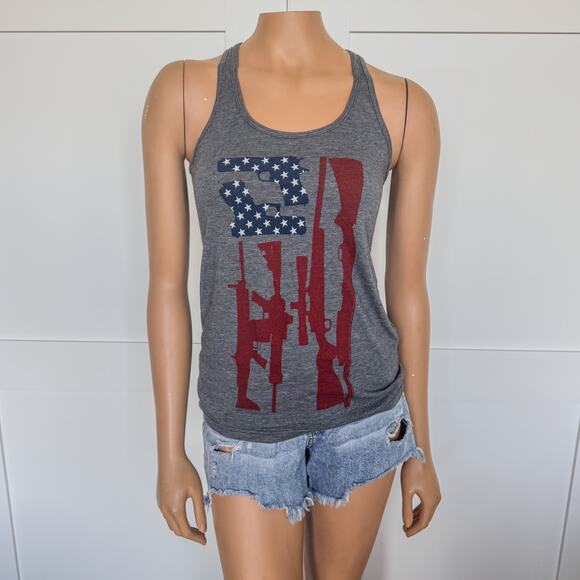 ART 15 Clothing Tops - ART 15 Clothing, American Flag/Fire Arm Theme Women’s Tank-Size S/M-Patriotic